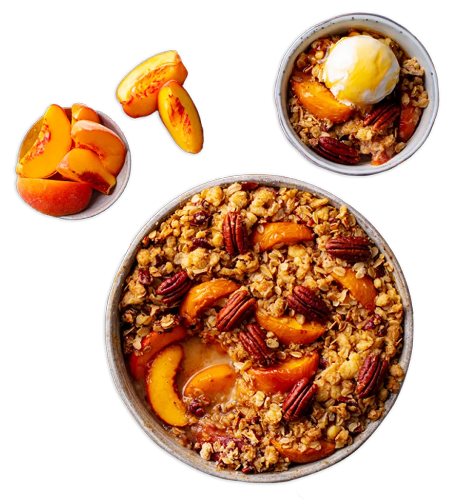 Peach crisp dessert with ice cream